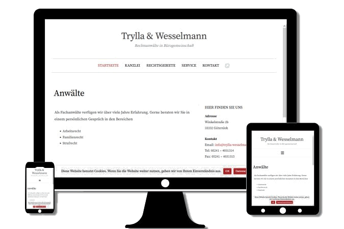 Darstellung der Website Trylla & Wesselmann auf verschiedenen Devices